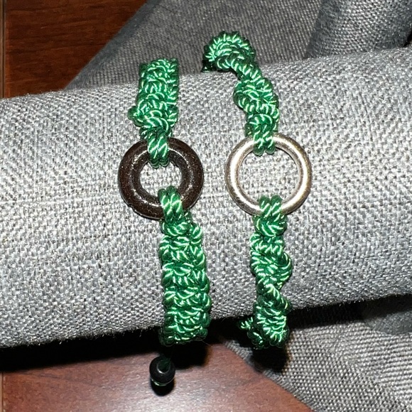 Jewelry - New Set Of 2 Green Woven Braided Bracelet with Ring Accent